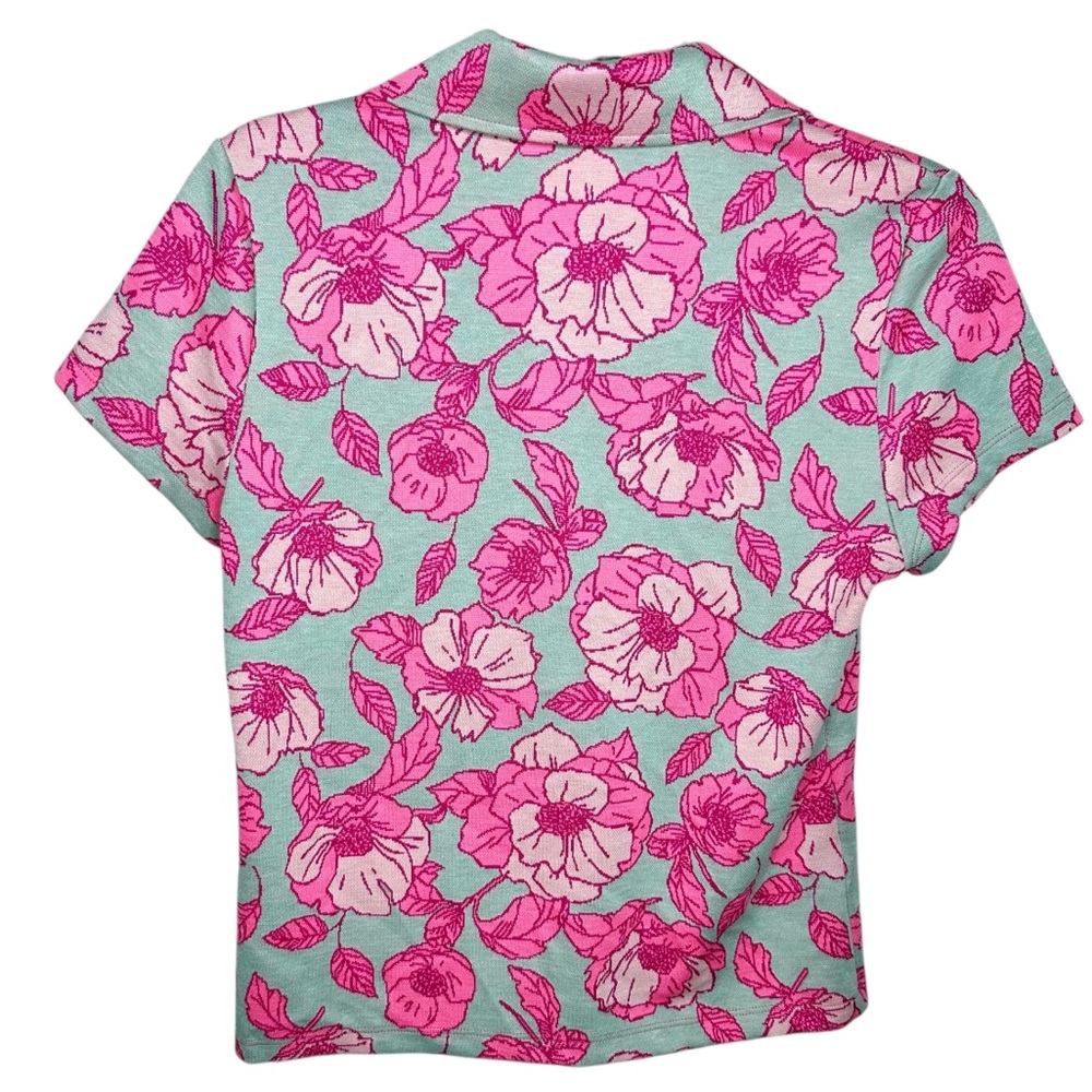 Anthropologie Maeve Short-Sleeve Floral Jacquard Top Pink/Green Medium - Picture 6 of 14